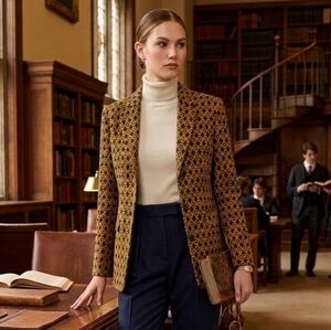 NWOT Cabi M Old Money Academia Kensington Proper Standout Medallion Knit Blazer